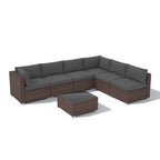 7-teiliges Outdoor-Sitzgruppen-Set aus Korbgeflecht und Stahl mit Polsterung