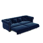 Whisen Samt-Schlafsofa in King-Size mit Ausziehfunktion und 3-in-1-Funktion, wandelbares Schlafsofa mit beweglichem Hocker und Steppdesign