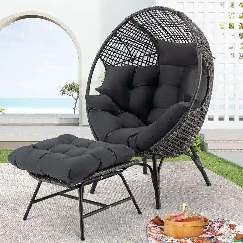 Fauteuil œuf d’intérieur FINCATI, fauteuil œuf d’extérieur supportant 440 lbs, fauteuil œuf surdimensionné avec pouf, fauteuil œuf luxueux et confortable avec repose-pieds