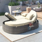 Outdoor-Sonnenliege für die Terrasse, 2-Personen-Tagesbett mit Polstern und Kissen