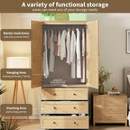 Armoire-penderie COZONY avec 3 tiroirs et 2 portes, meuble de rangement moderne en bois pour chambre, grande armoire blanche sur pied