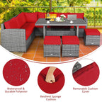 Costway Ensemble repas de jardin en rotin de 7 pièces, canapé d’angle, canapé et pouf — Voir les détails