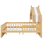 Lit cabane en bois ModernLuxe pour 1 ou 2 personnes avec tête de lit avec rangement, cadre de lit pour enfants en pin massif avec barrières de sécurité