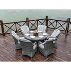 Ensemble de salle à manger rond de jardin en rotin tressé, 7 pièces, avec coussins, par Moda Furnishings