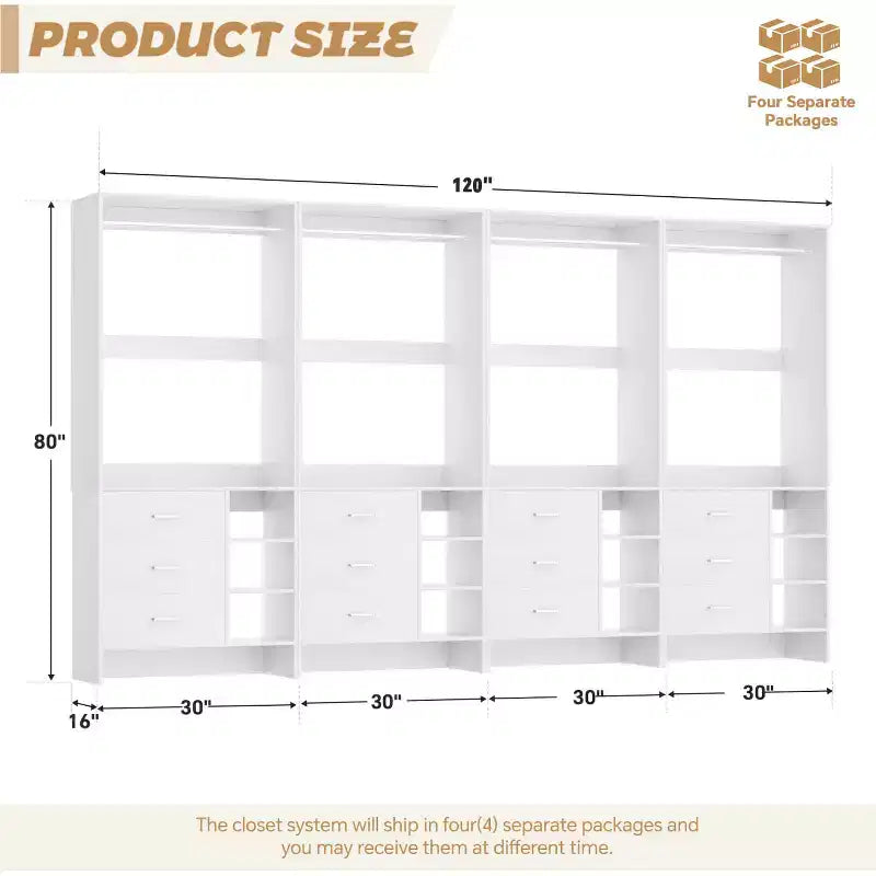 Besiost Set of 4 Closet Organizer with Wooden Drawers and Hanging Rods