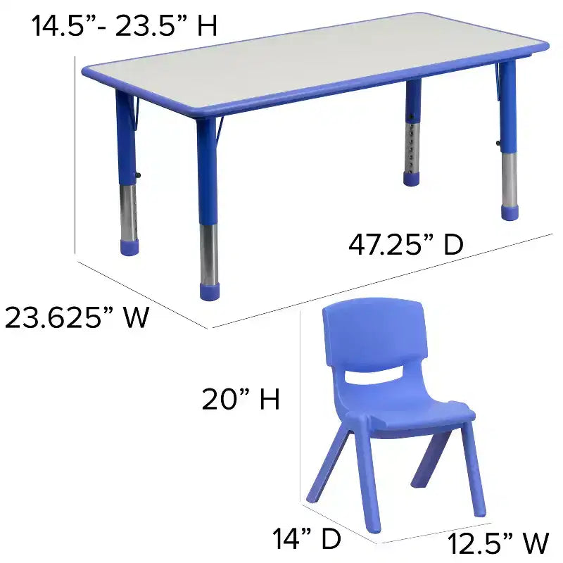 Ensemble table d’activités rectangulaire réglable en hauteur en plastique Emma and Oliver, 23,625 l x 47,25 L, avec 6 chaises