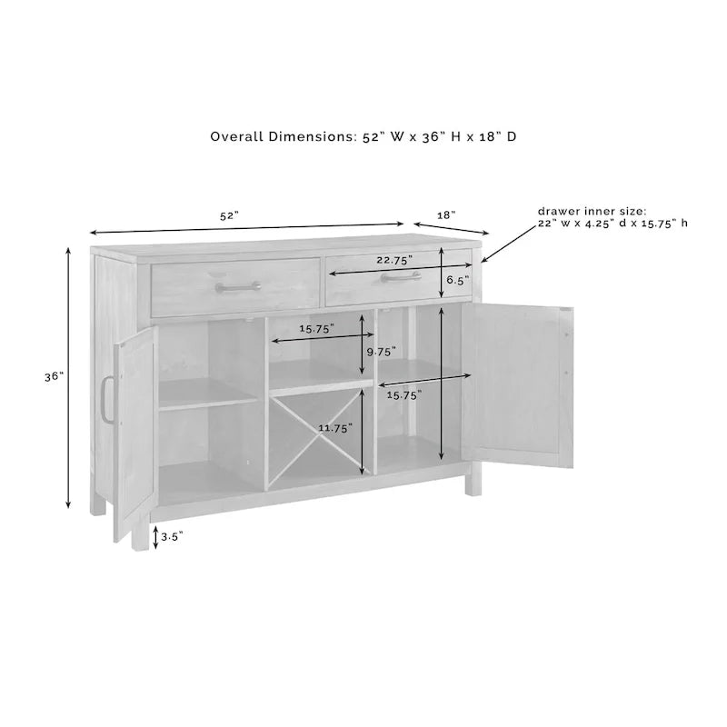 Buffet Crosley Roots finition naturelle - 52 W x 18 D x 36 H