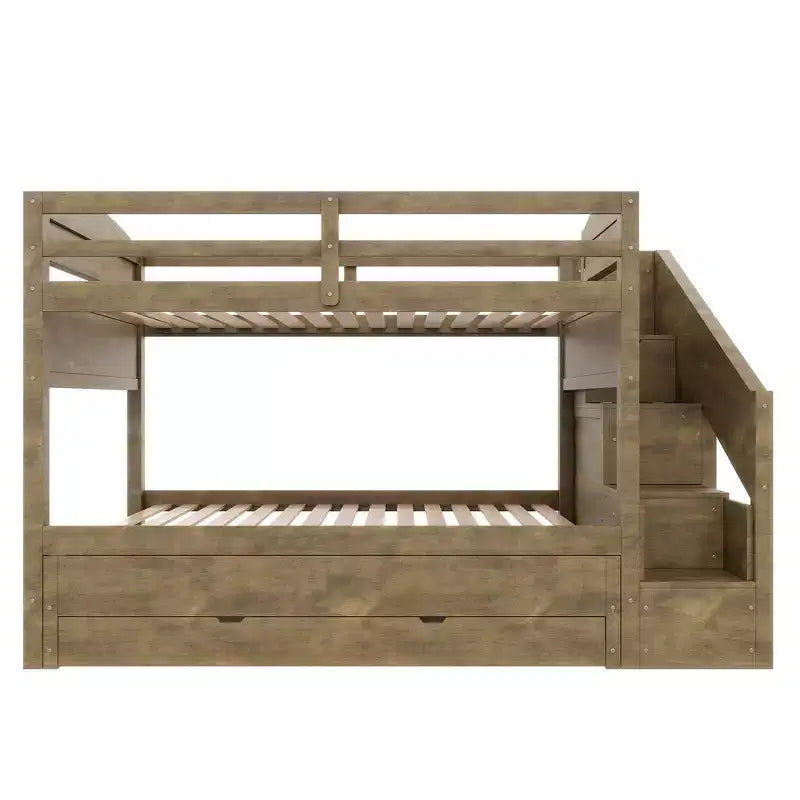 Cadre de lit superposé Whisen Twin XL avec lit gigogne, rangement, escalier de rangement en bois massif, armoire et 3 tiroirs, pour enfants
