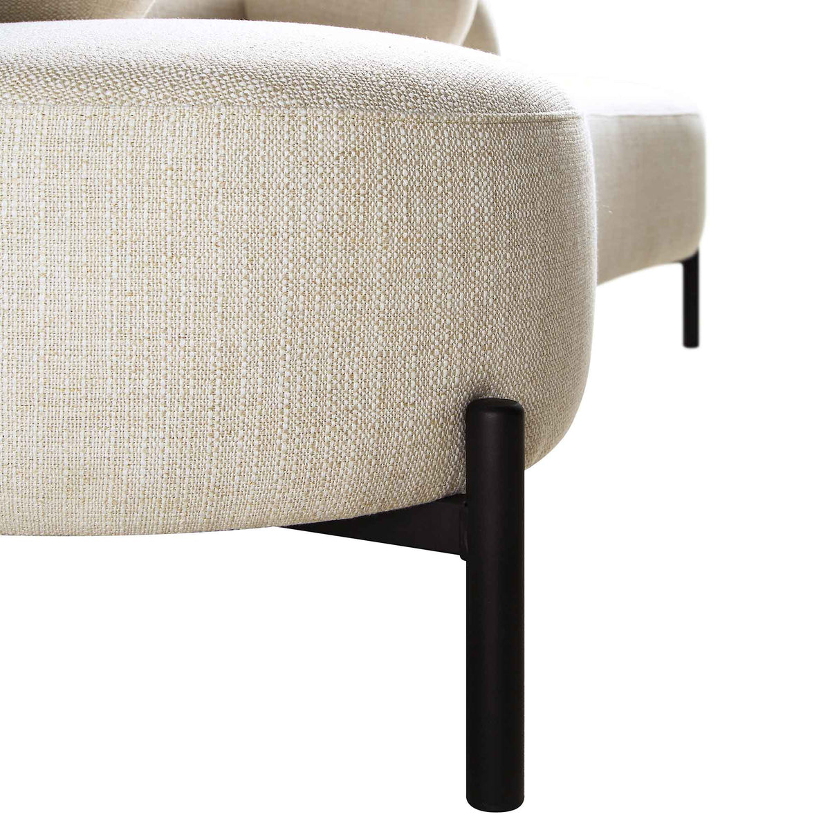 Gebogen 3-zitsbank met balvormige kussens, beige linnenmix