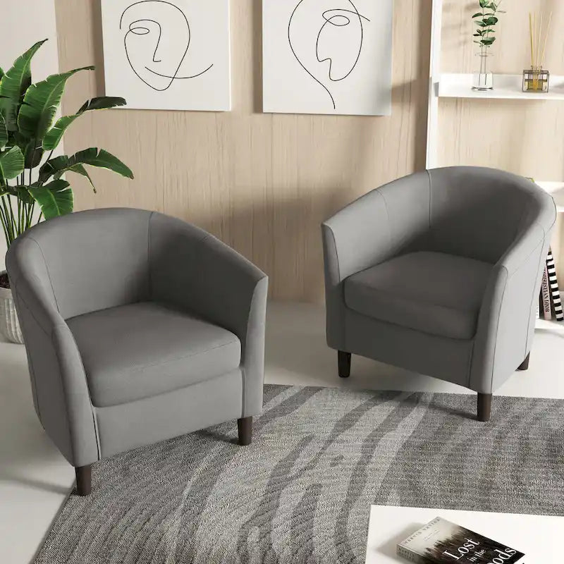 Ensemble de 2 fauteuils club modernes en lin, style tonneau