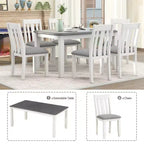 Farmhouse Extendable Dining Table Set for 6, Rectangular Table and 6 Upholstered Chairs