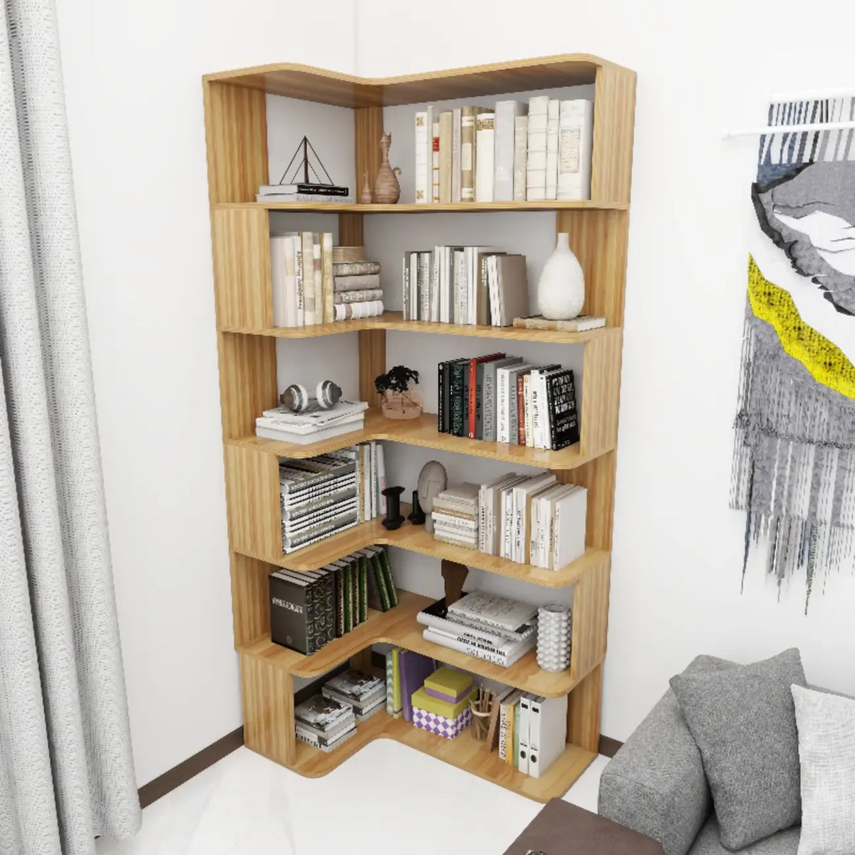 Eckbücherregal aus Holzwerkstoff mit 6 Ablagen