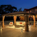 EROMMY Pavillon mit festem Dach, Outdoor-Pergola mit Doppeldach, Netzvorhängen und Vorhängen, robustes Vordach für Terrasse, Garten und Poolpartys