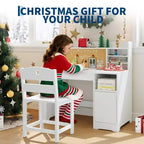 Kids Study Desk & Chair Set with Storage, Kids Study Desk with Hutch and Tiltable, for 3-8 Years Old, Student Writing Table for Bedroom