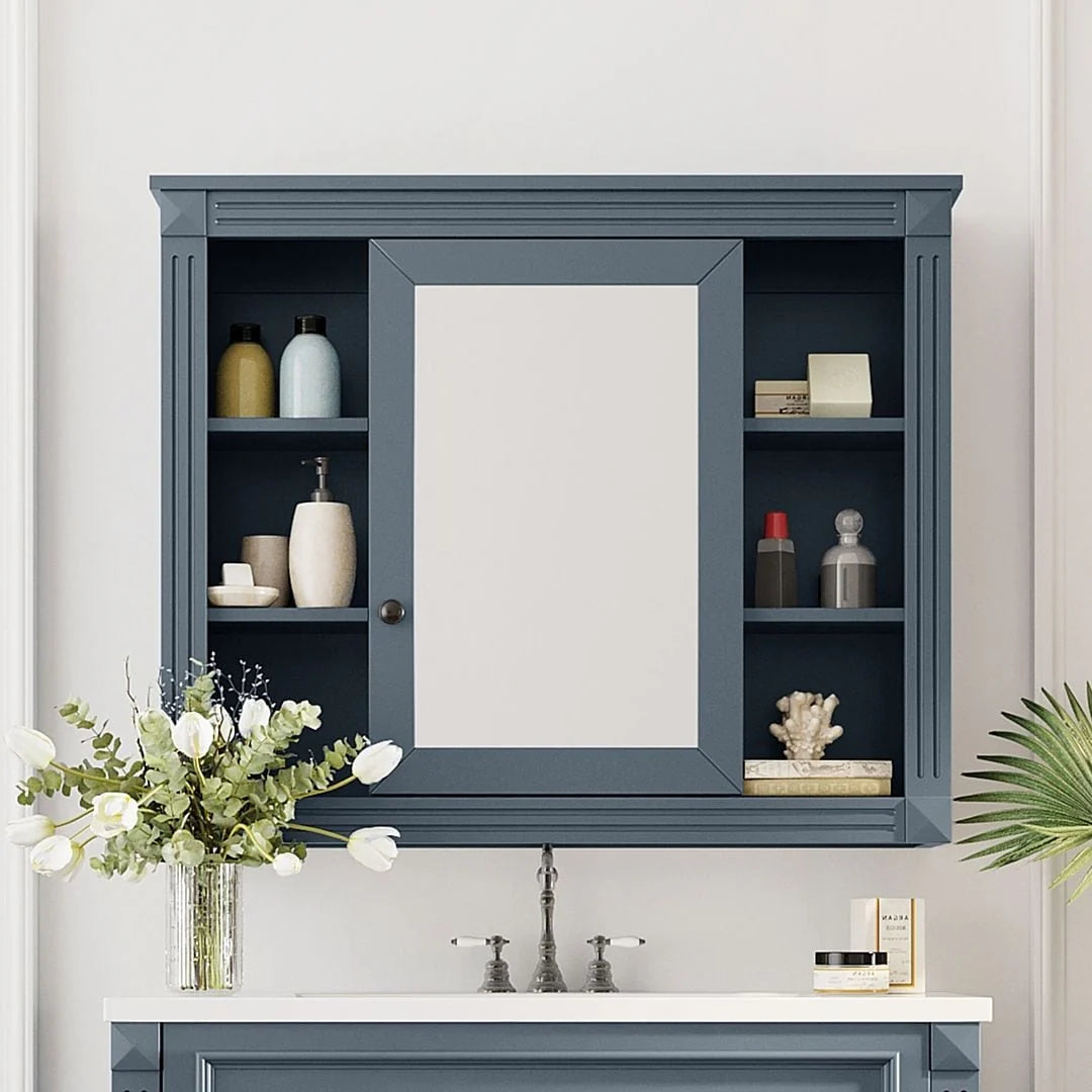 Moderne badkamermeubelset van 36 inch met wastafelblad, spiegelkast, 2 deuren en 2 laden