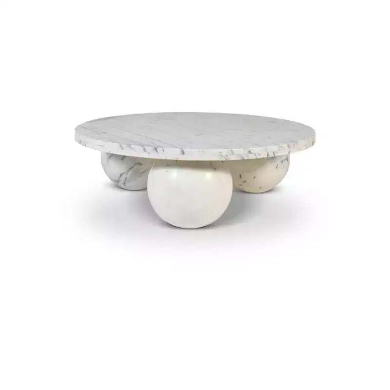 Round Marble Coffee Table with Sphere Legs, Multicolor, Seats 4??