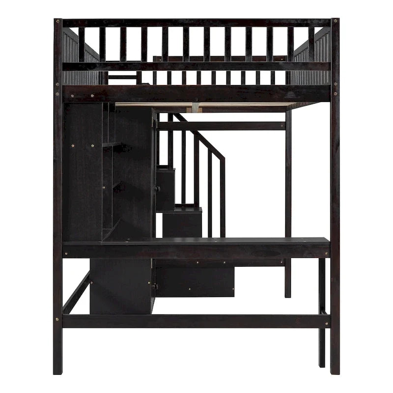 Full Pine Loft Bed with Desk and Storage