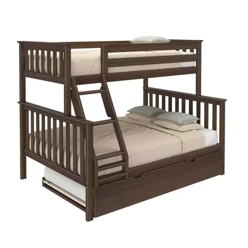 Max & Lily Etagenbett aus Massivholz, Einzelbett über Doppelbett mit ausziehbarem Stauraumbett und Leiter für Kinder
