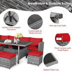 Costway Ensemble repas de jardin en rotin de 7 pièces, canapé d’angle, canapé et pouf — Voir les détails