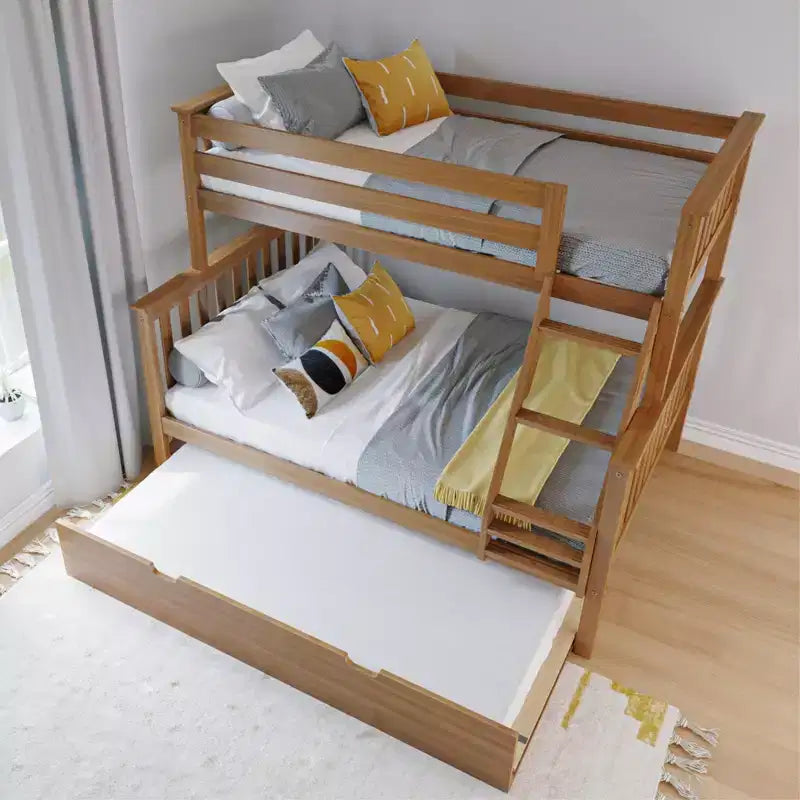Max & Lily Etagenbett aus Massivholz, Einzelbett über Doppelbett mit ausziehbarem Stauraumbett und Leiter für Kinder
