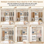Besiost Holz-Kleiderschrank-Organizersystem für 1,2–2,7 m mit 4 Schubladen, 4 Kleiderstangen und Regaltürmen