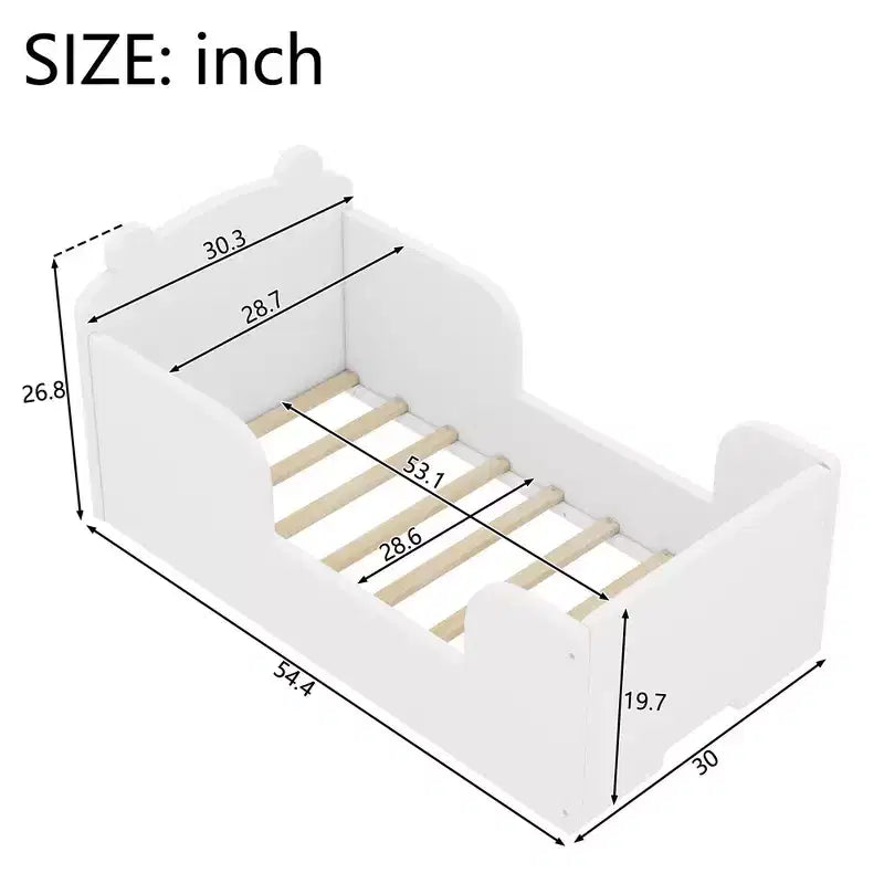 Okak vloerbed in de vorm van een beer voor kinderen van 3-6 jaar, peuterbedframe met veiligheidshekje, schattig kinderbed in de vorm van een dier
