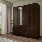Armoire Hitow avec 2 grands tiroirs, espace central pour vêtements suspendus et miroir, style minimaliste