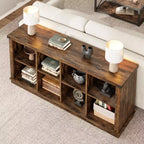 8 Cube Storage Organizer Bookshelf, Farmhouse Horizontal Bookcase, 62 Inch Wood Storage Bookcase for Entryway, Long Low Bookshelves for Living Room
