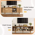 AMERLIFE tv-meubel voor 70-inch tv met poten van massief hout, moderne tv-console in mid-century-stijl met tambourdeur