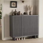 Acekool 46 Shoe Cabinet with Fluted Door, 5-Tier Storage Cabinet, Rustic Entryway Bench for Hallway, 41.5H