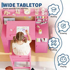 Kids Study Desk & Chair Set with Storage, Kids Study Desk with Hutch and Tiltable, for 3-8 Years Old, Student Writing Table for Bedroom