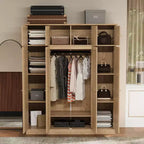 Armoire-penderie haute de 70,87 pouces à 8 portes, grande capacité, avec tringle, étagères réglables et portes décoratives en rotin