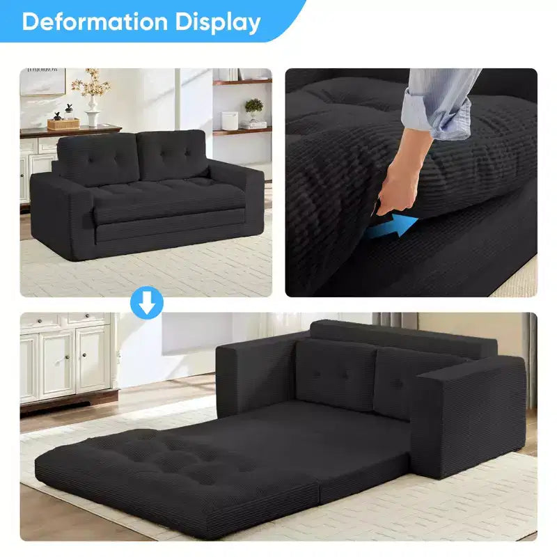 Mjkone 71' 2-in-1 slaapbank, opvouwbare loveseat met geribde stof en knopen, ruimtebesparend