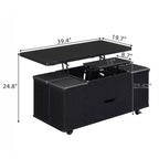 Table basse moderne multifonctionnelle relevable avec rangement dissimulé, 4 tabourets et roulettes, idéale pour les espaces de vie modernes
