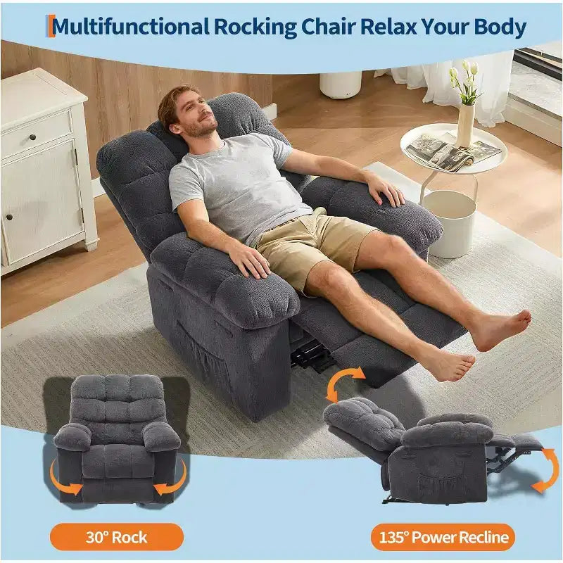 Manueller Relaxsessel, ergonomischer Relaxsessel aus atmungsaktivem Stoff mit Seitentaschen, Einzelsessel, geeignet für Wohnzimmer und Schlafzimmer