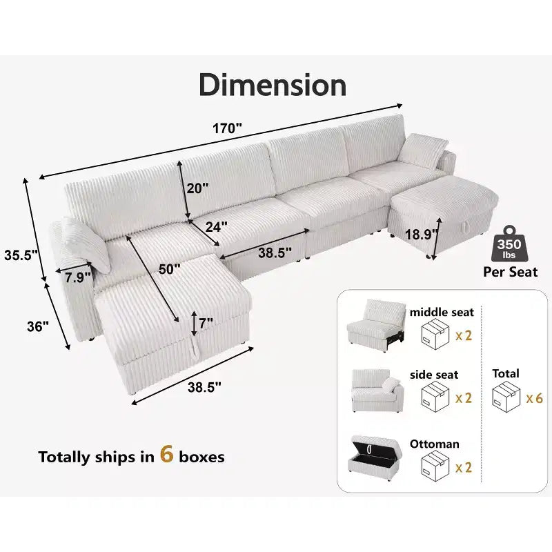 Dyonery Modular Corduroy Sectional Sofa with Washable Covers