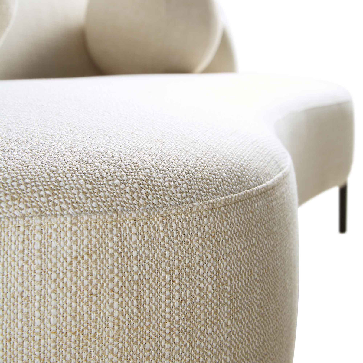 Gebogen 3-zitsbank met balvormige kussens, beige linnenmix