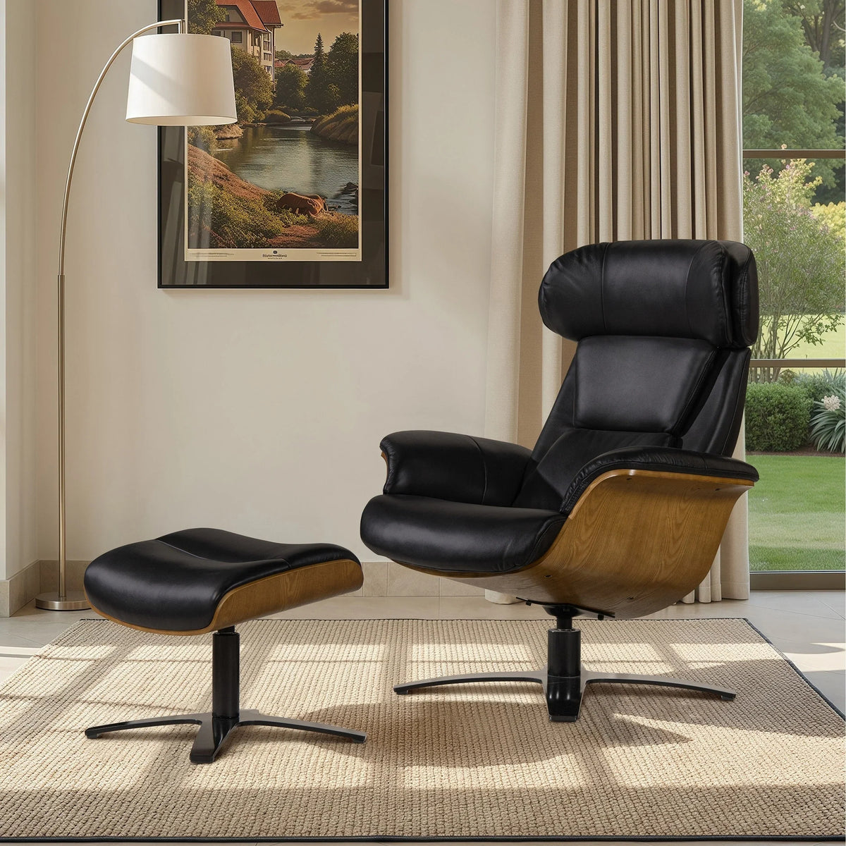 Jovan 31,5 Zoll Relaxsessel aus echtem Leder mit Hocker