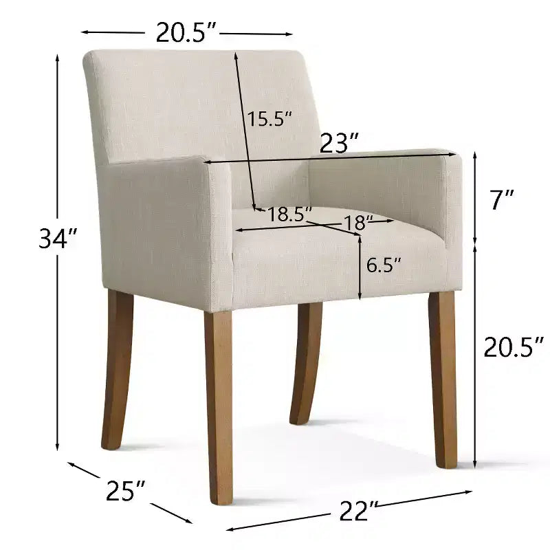 Set van 6 gestoffeerde eetkamerstoelen met armleuningen, moderne linnen fauteuils met houten poten, accentstoelen voor eetkamer en woonkamer - Panipeachy