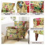 Fauteuil traditionnel Araceli en bois, rembourré à motif floral, avec dossier à oreilles et bordure cloutée| ART OF LIVING DESIGNS