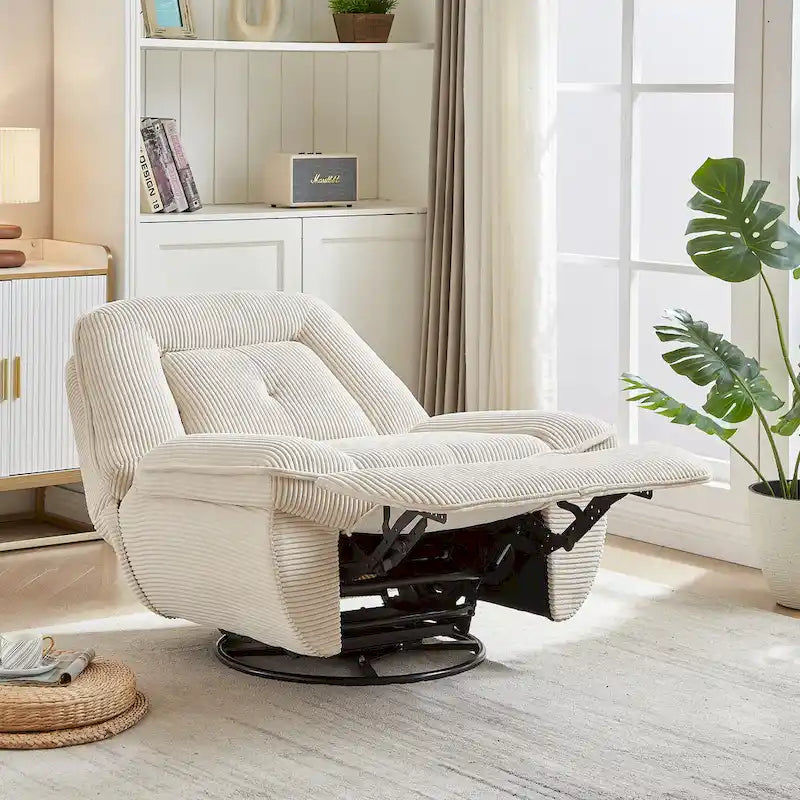 Corduroy Swivel Glider Recliner, Footrest for Living Room