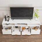 Meuble TV d'angle moderne blanc à 2 tiroirs avec rangement ouvert