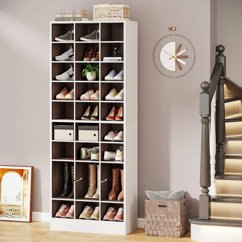Hohes Schuhregal für 30 Paar Schuhe, 10-stufiger weißer Schuhschrank aus Holz für Kleiderschrank und Eingangsbereich – 10-stufig