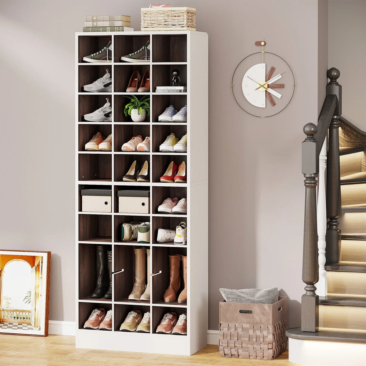 Hohes Schuhregal für 30 Paar Schuhe, 10-stufiger weißer Schuhschrank aus Holz für Kleiderschrank und Eingangsbereich – 10-stufig