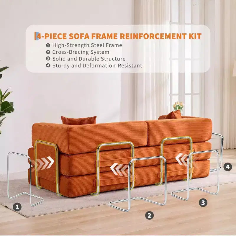 Schlafsofa, 78,8 5-in-1-Klappmatratzen-Couch/Loveseat, formstabiler Stahlrahmen, Cord mit Kissen