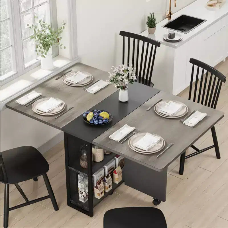 Table à manger pliante pour la cuisine, table à manger peu encombrante, table de cuisine extensible à abattants avec 6 roulettes pour petits espaces