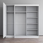Armoire à 2 portes avec miroir, façade en verre, pour 2 personnes (gris / noir / blanc)