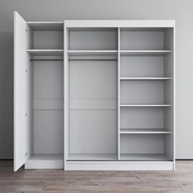 Armoire à 2 portes avec miroir, façade en verre, pour 2 personnes (gris / noir / blanc)