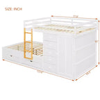 Lit superposé deux places sur deux places avec armoire de rangement et tiroirs, lit superposé en bois deux places gain de place avec barrière de sécurité pour appartement et chambre