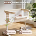 Babywiegje met wielen ??Beige / Grijs / Roze, aanschuifwiegje, voor 1 baby